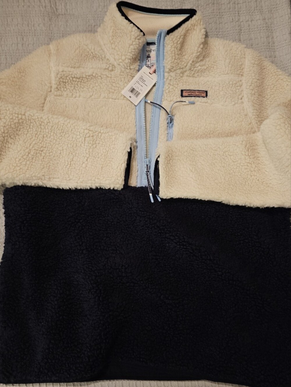 Vineyard Vines Womens Two-Tone Sherpa Pullover - Cream & Navy